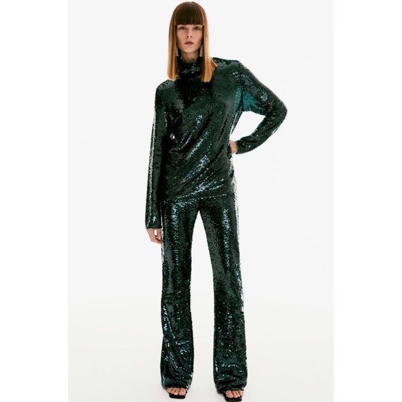 ZARA sequin turtleneck top and matching pants - Picture 2 of 13